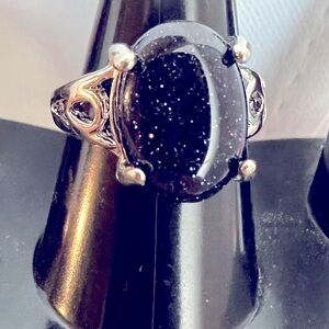Blue goldstone alloy ring